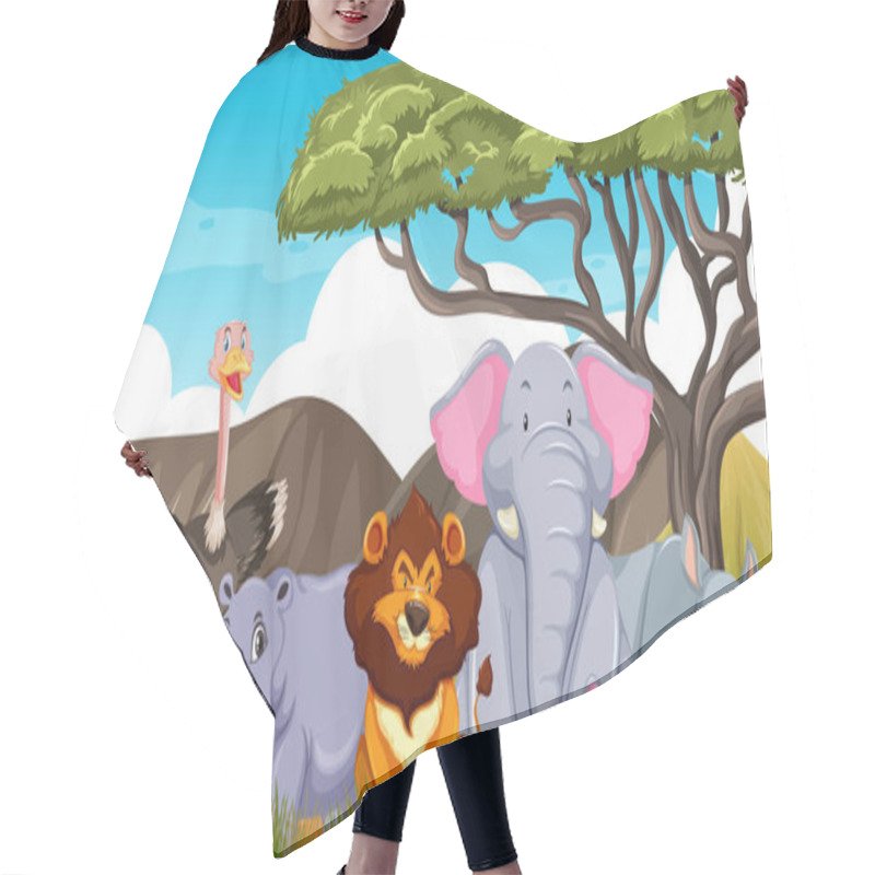 Personality  Wild Animals In Savanna Forest Scene Illustration Hair Cutting Cape