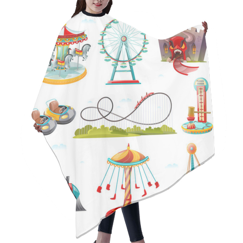 Personality  Amusement Park Attractions Flat Icons Set  Hair Cutting Cape