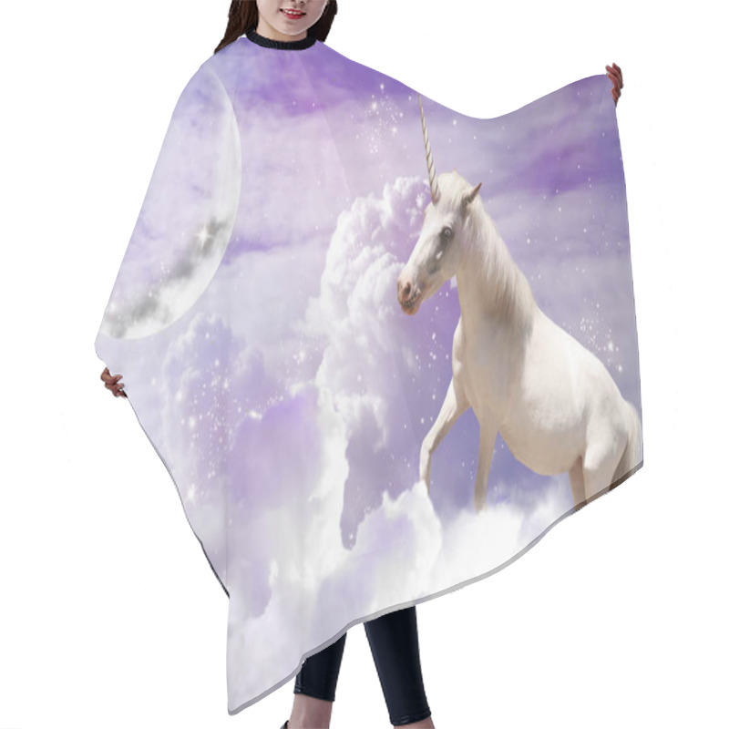 Personality  Magic Unicorn In Fantastic Sky With Fluffy Clouds And Crescent  Hair Cutting Cape