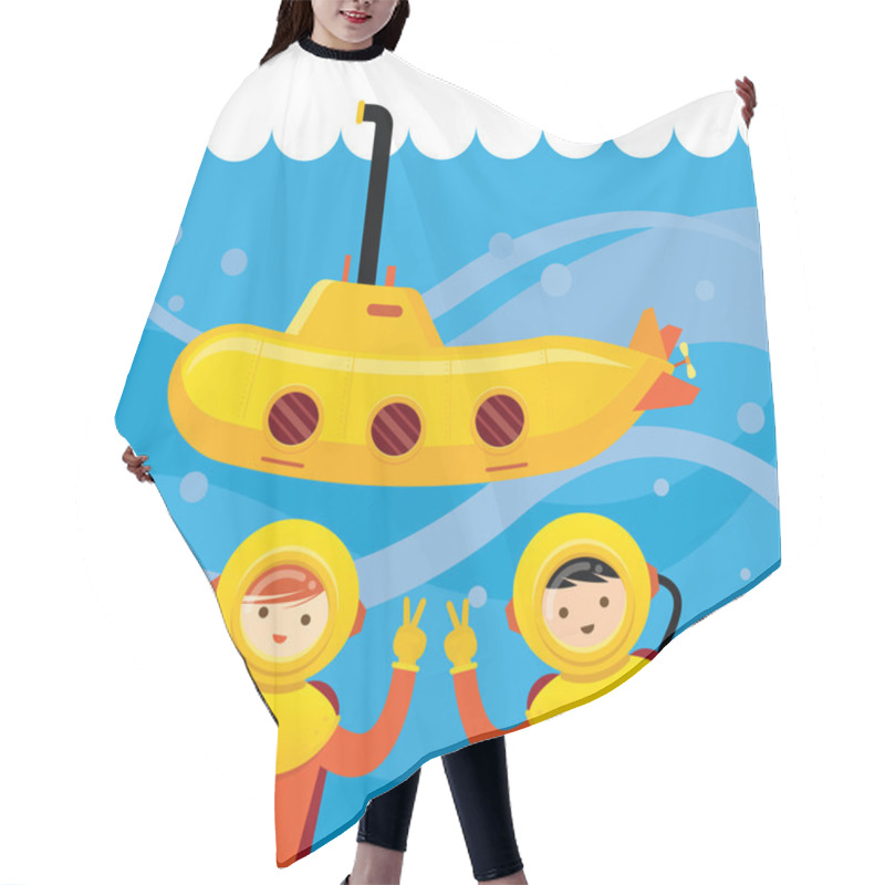 Personality  Yellow Submarine With Kids Diving Hair Cutting Cape