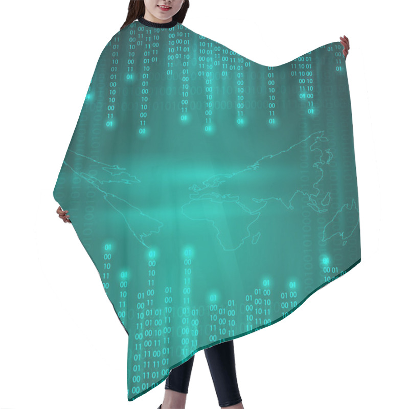 Personality  Stream Of Binary Code To World Map Hair Cutting Cape