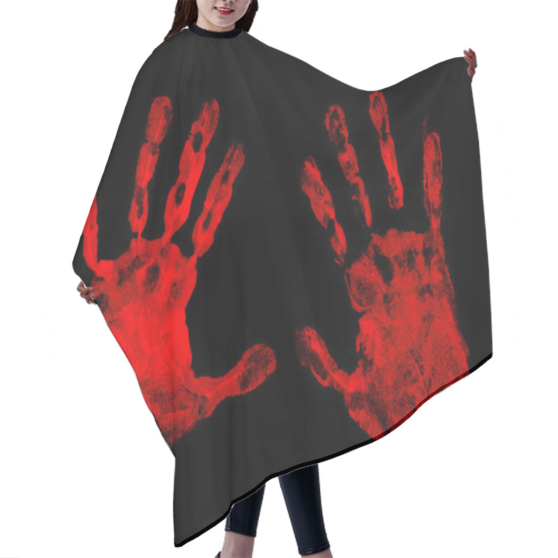 Personality  Set Of Red Hand Prints On Black Hair Cutting Cape