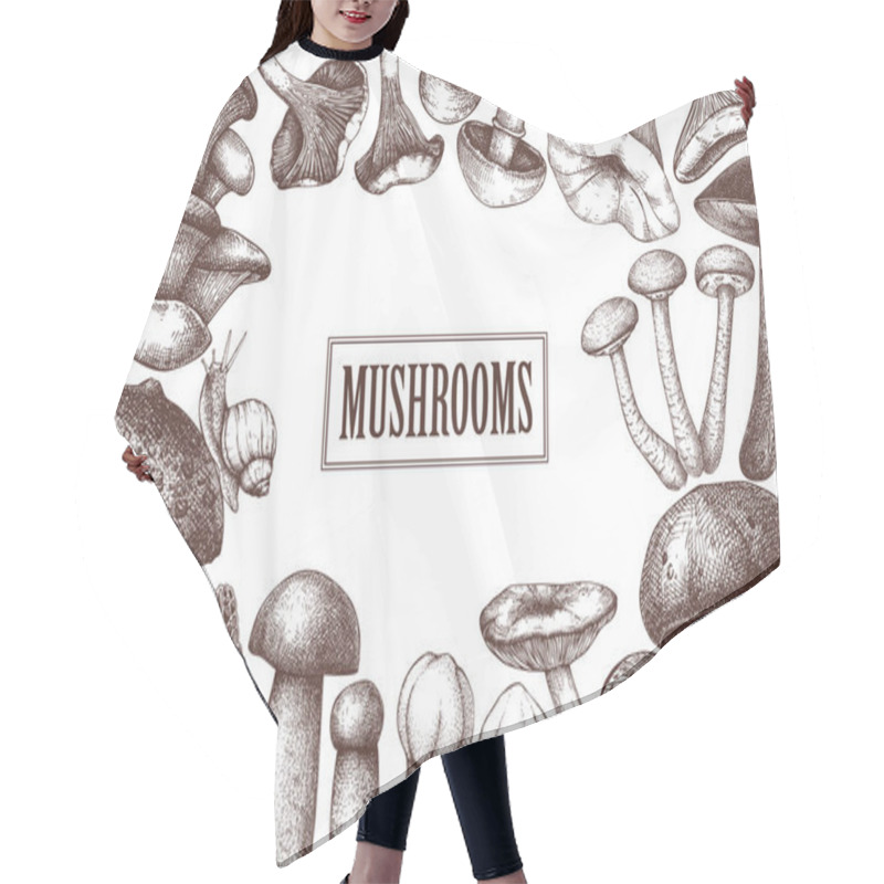 Personality  Edible Mushrooms Vector Design. Hand Drawn Healthy Food Template Hair Cutting Cape