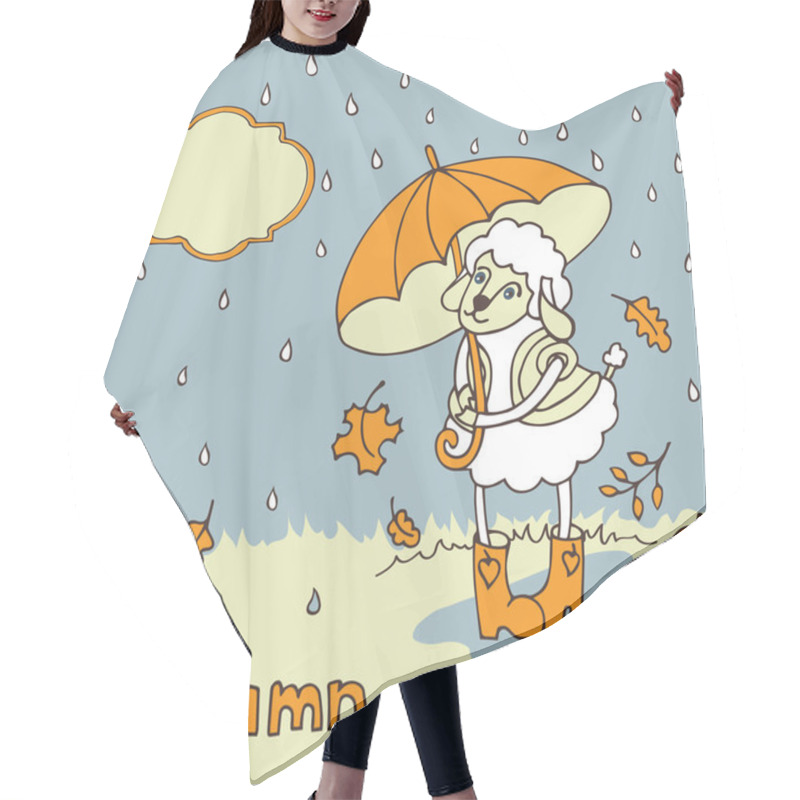 Personality  Cute Sheep Girl With Umbrella Under Rain.Autumn Doodle Hair Cutting Cape