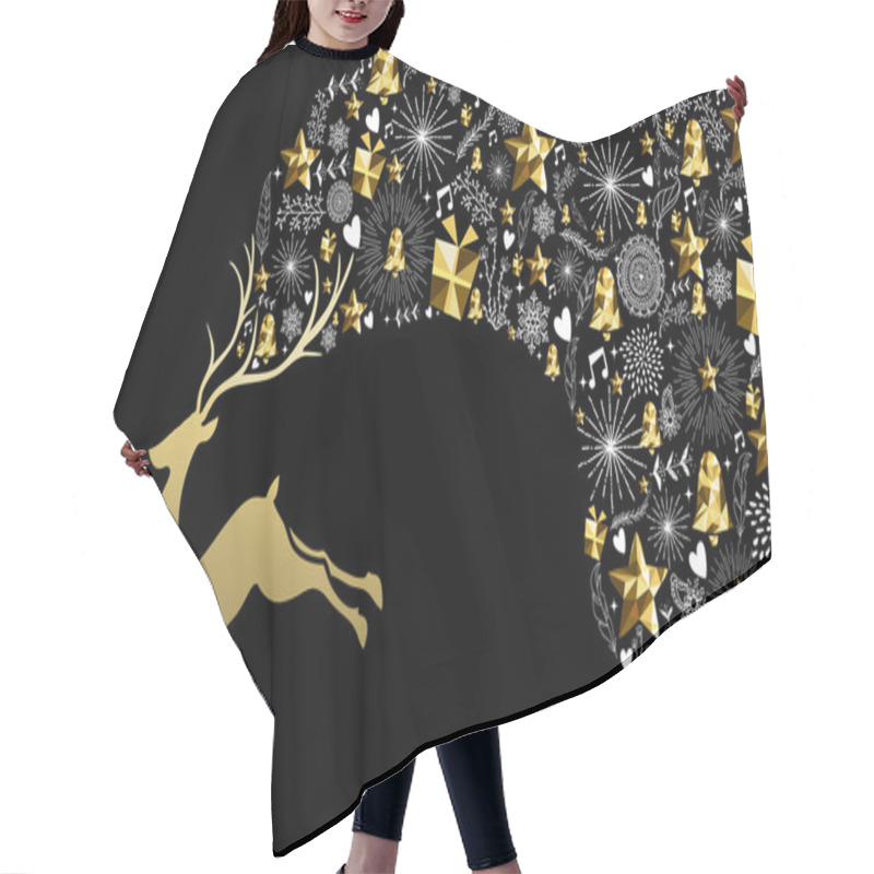 Personality  Christmas New Year Reindeer Gold Low Poly Holiday Hair Cutting Cape