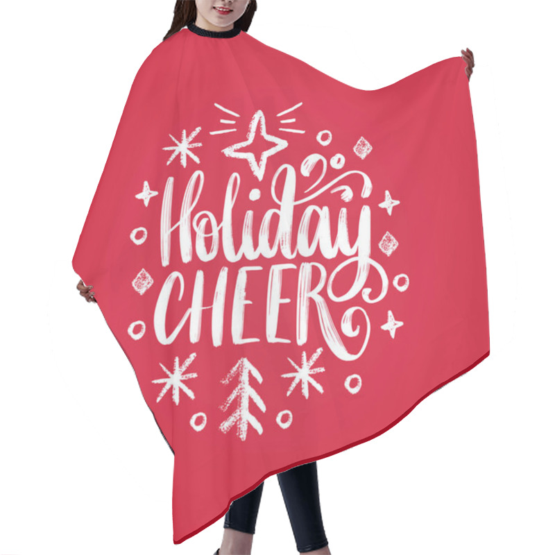 Personality  Handwritten Phrase Holidays Cheer On Red Background. Vector Christmas Illustration. Hair Cutting Cape