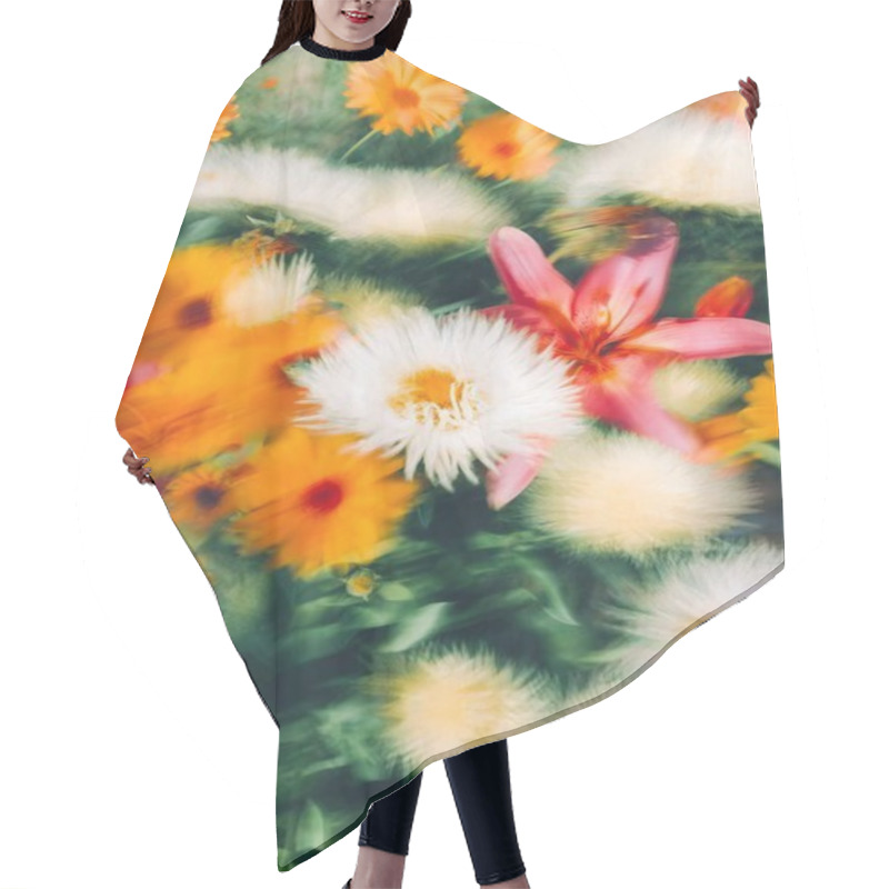 Personality  Vibrant Floral Arrangement Featuring Orange, White, And Pink Blooms In Soft Focus. Hair Cutting Cape