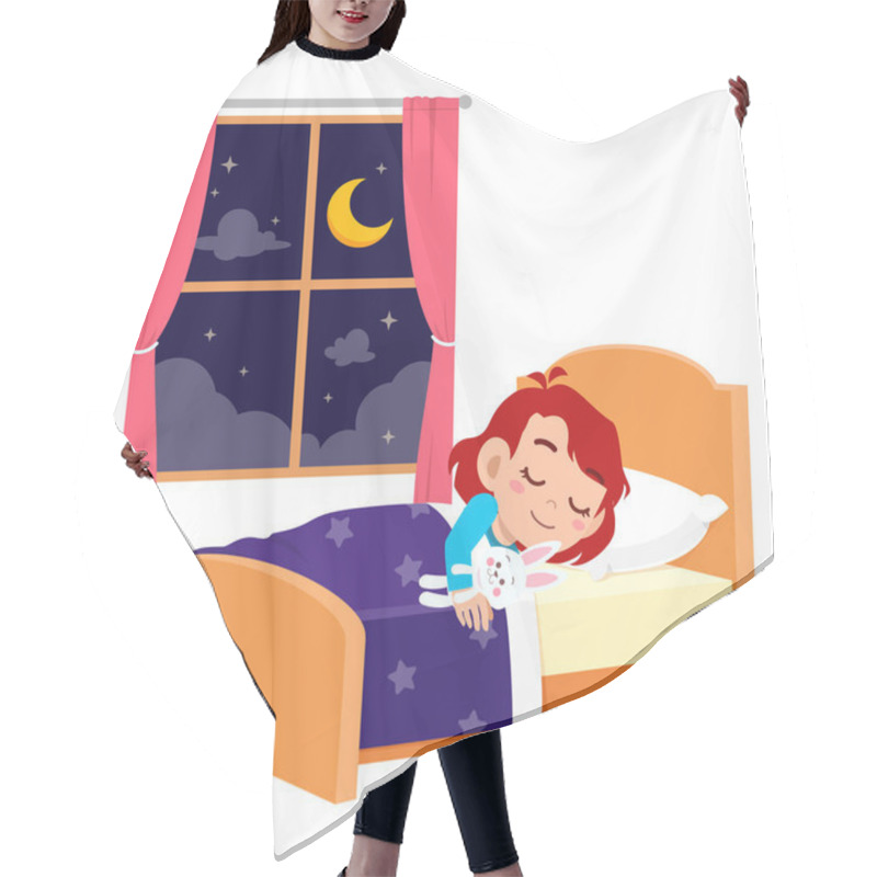 Personality  Happy Cute Little Kid Girl Sleep In The Night Hair Cutting Cape