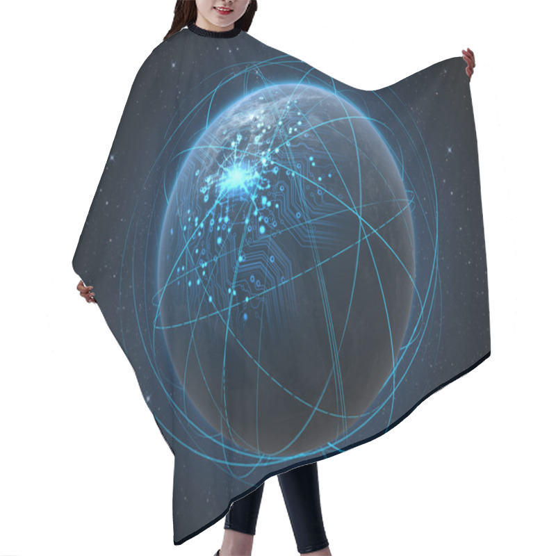 Personality  Planet With Illuminated Network And Light Trails Hair Cutting Cape