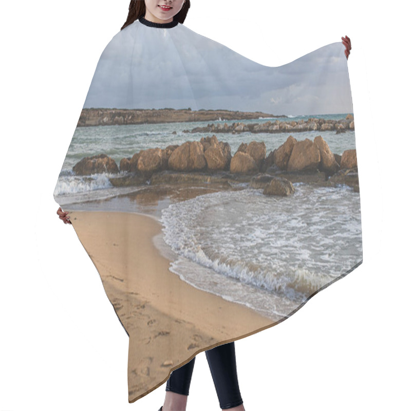 Personality  Stones Near Mediterranean Sea Against Sky With Clouds  Hair Cutting Cape