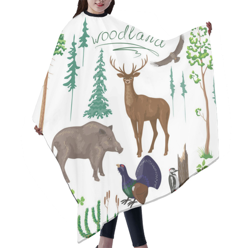 Personality  Woodland Plants And Animals Set Hair Cutting Cape