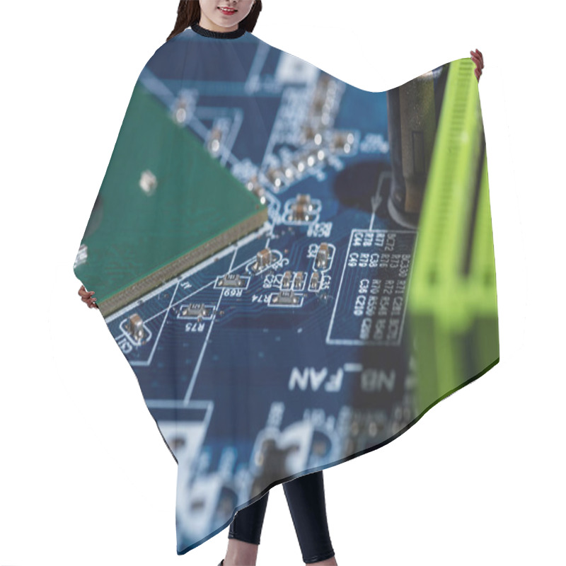 Personality  Close Up View Of Computer Motherboard With Chip Hair Cutting Cape