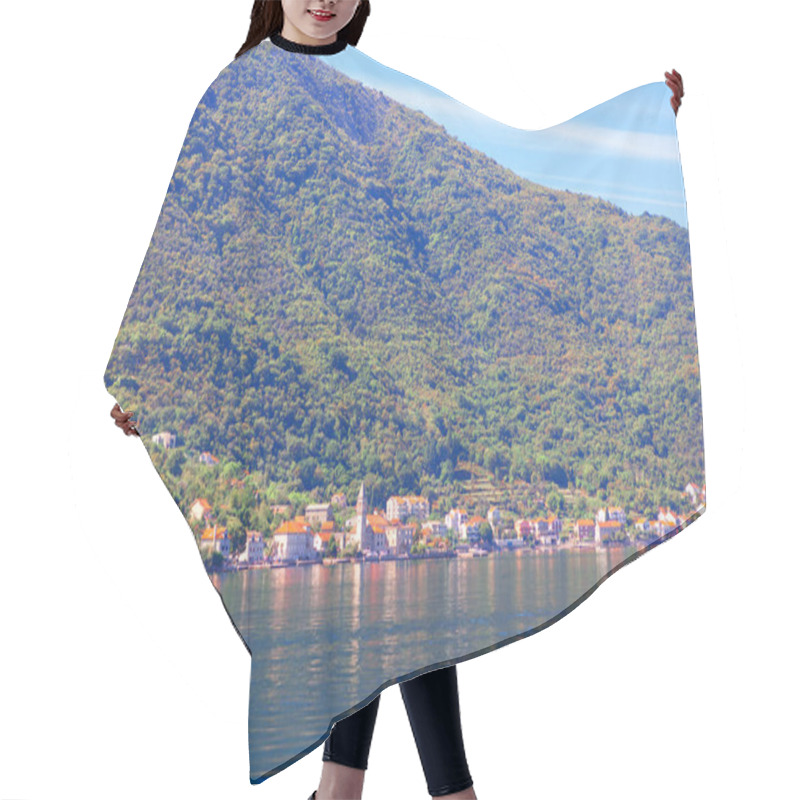 Personality  View Of Perast Town From The Kotor Bay In Montenegro . View Of Coastal Town And Mountain Hair Cutting Cape