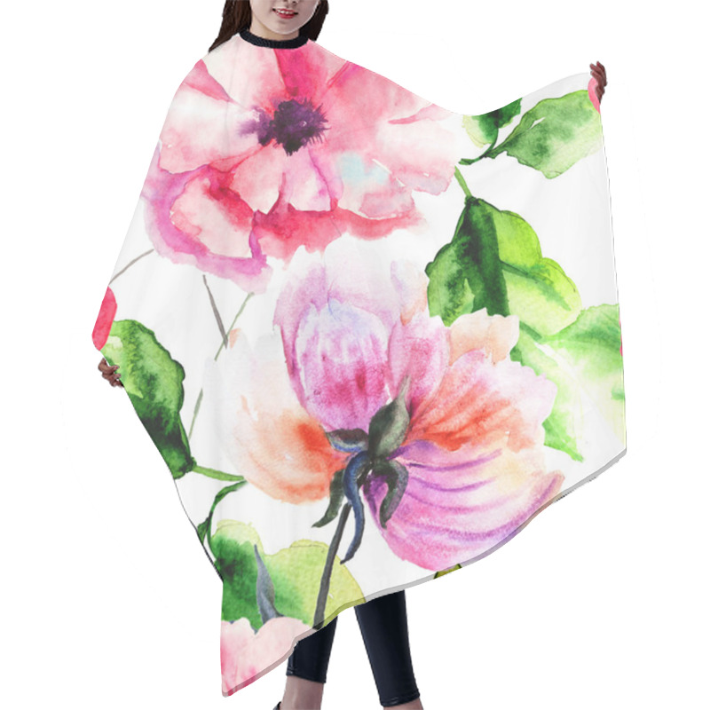 Personality  Seamless Pattern With Peony And Poppy Flowers Hair Cutting Cape