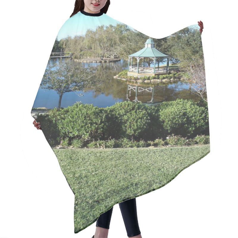 Personality  Formal Hedges And Gazebo Near Lake Hair Cutting Cape