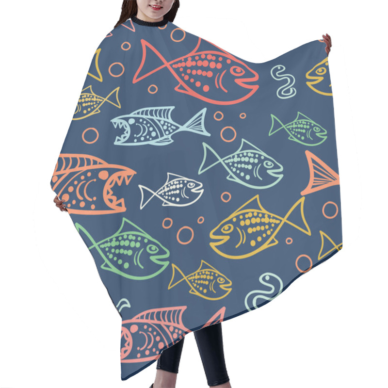 Personality  Pattern With  Funny Fishes In Sketch Style Hair Cutting Cape