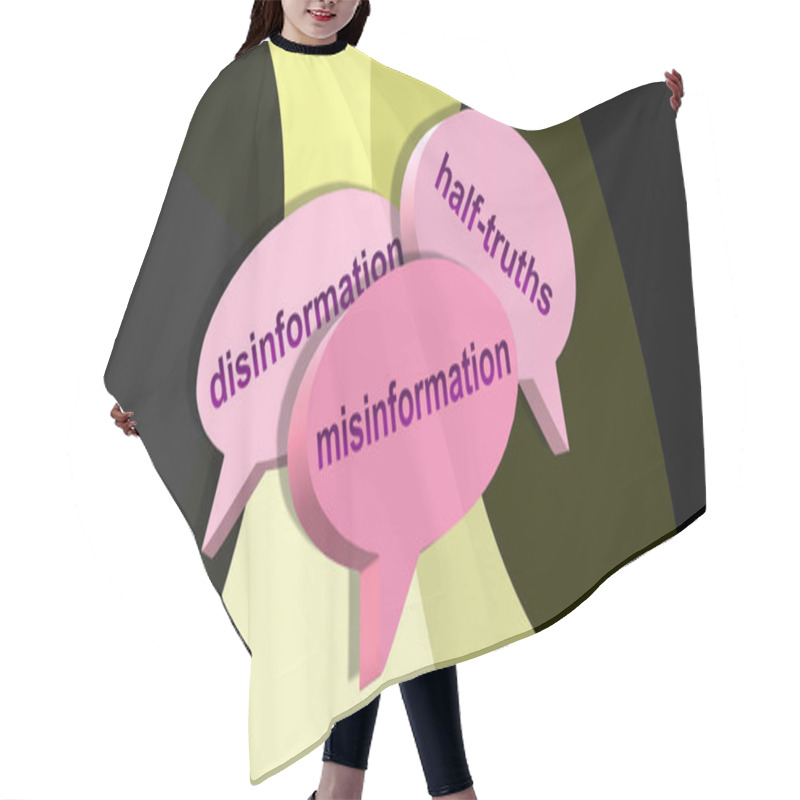 Personality  Three Speech Bubbles. Disinformation, Half-truths And Misinformation In Dialog Balloons. 3d Illustration Combining Light Tones And Dark Background With Abstract Effect, Creating A Strong Contrast. Hair Cutting Cape