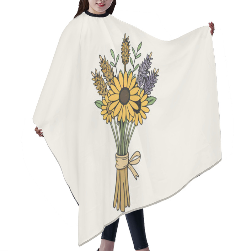 Personality  Rustic Floral Bouquet With Sunflowers And Lavender Vector Art Illustration Design Hair Cutting Cape