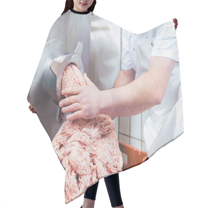 Personality  Minced Meat Flowing Out Of Grinder In Butchery Hair Cutting Cape