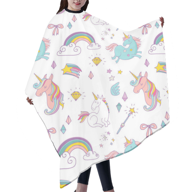 Personality  Magic Hand Drawn Pattern - Unicorn, Rainbow And Fairy Wings Hair Cutting Cape