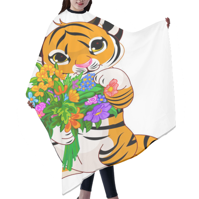 Personality  Cute Little Tiger Cub Holding A Bouquet Hair Cutting Cape