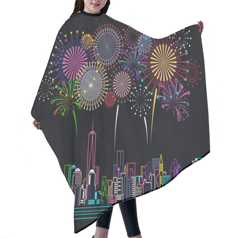 Personality  Cityscape Building Line Art And Firework Design Hair Cutting Cape