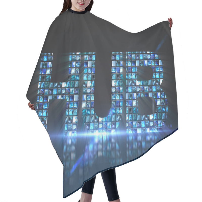 Personality  Hub Made Of Digital Screens In Blue Hair Cutting Cape