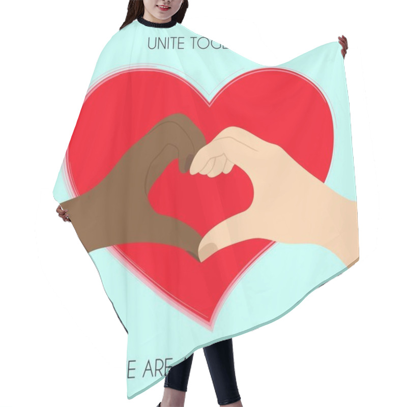 Personality  Black And White Hands In Heart Shape, Interracial Friendship. Vector Illustration Hair Cutting Cape