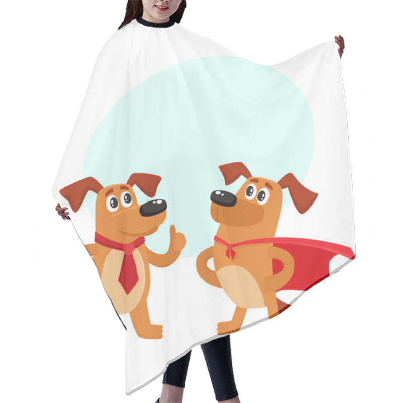 Personality  Two Dog Characters, In Superhero Cape, Thumb Up Hair Cutting Cape