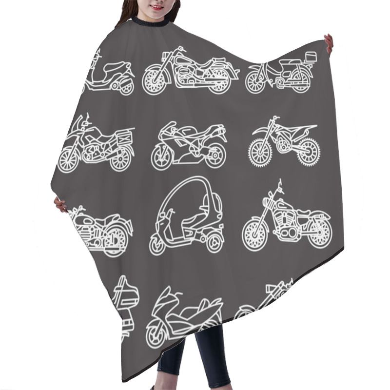 Personality  Set Of Different Hand-drawn Motorcycles In Doodle Style. Vector. Isolated Hair Cutting Cape