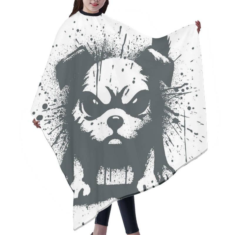 Personality  Aggressive Puppy In Black And White Splatter Art Style Hair Cutting Cape