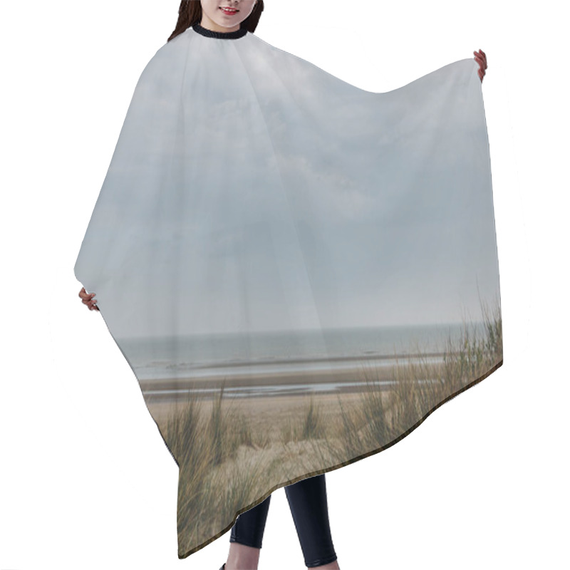 Personality  Dramatic Shot Of Sandy Seashore On Cloudy Day, Bray Dunes, France Hair Cutting Cape