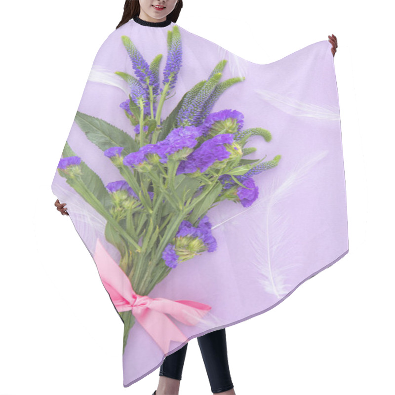 Personality  Purple Flowers And Feathers On A Light Background Hair Cutting Cape