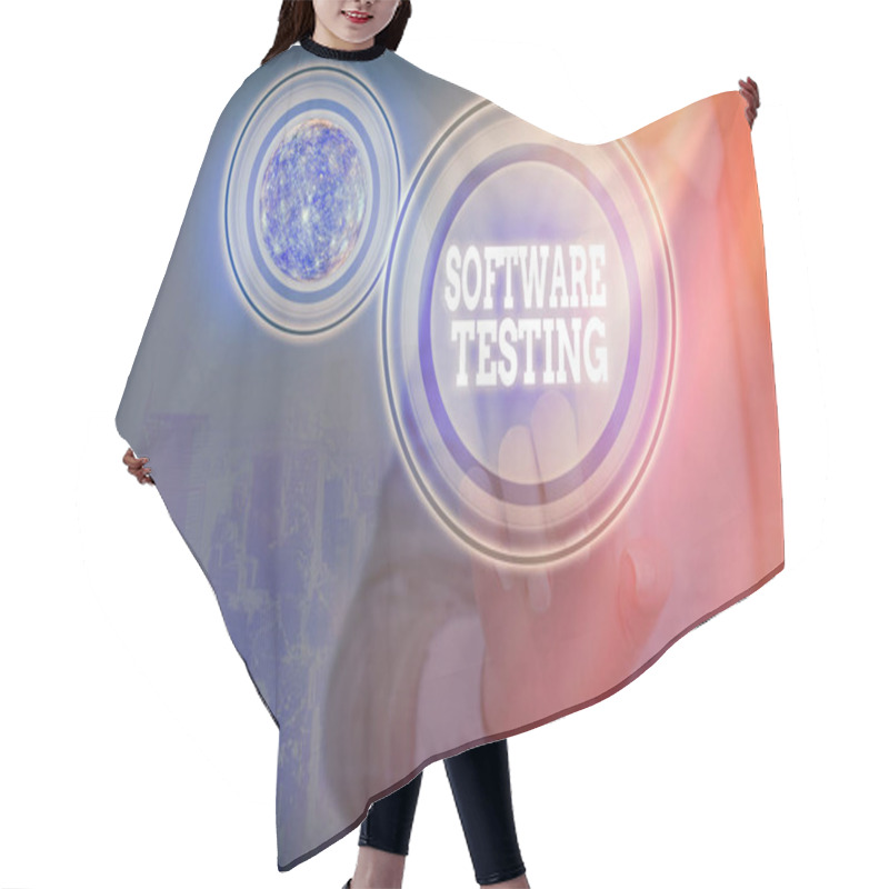 Personality  Text Sign Showing Software Testing. Conceptual Photo Activity To Check Whether The Results Match The Expected Elements Of This Image Furnished By NASA. Hair Cutting Cape