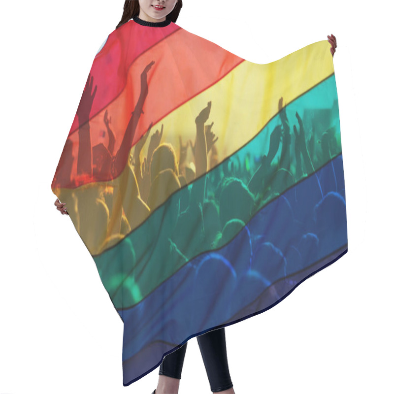 Personality  Silhouette Of A Parade Of Gays And Lesbians With A Rainbow Flag - Symbol Of Love And Tolerance Hair Cutting Cape