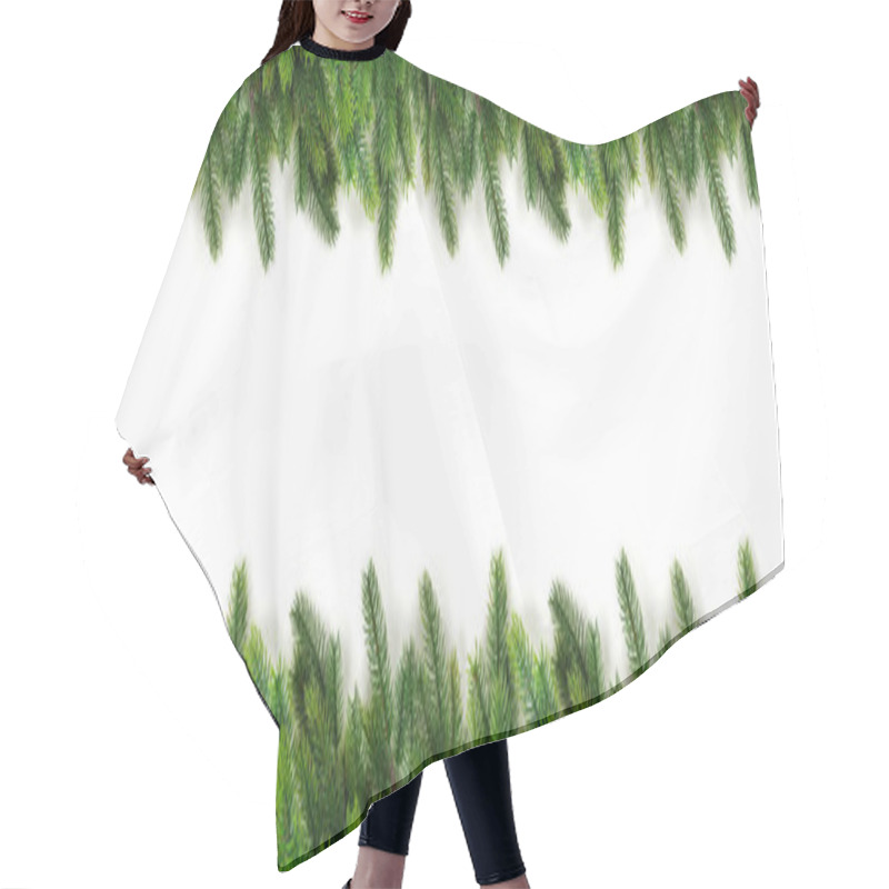 Personality  Christmas Tree Branches On White Background As A Border Or Template For Christmas Card Hair Cutting Cape