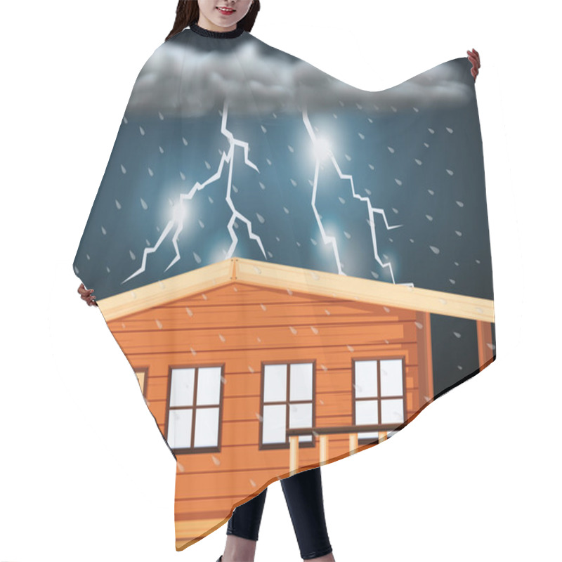 Personality  Scene With Thunderstorms Over The House Hair Cutting Cape