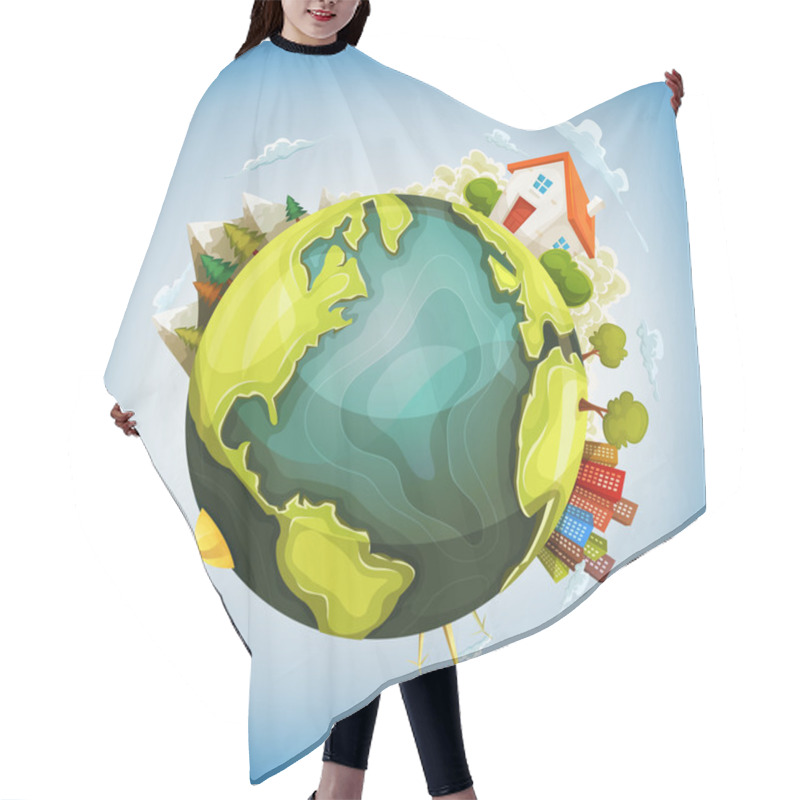 Personality  Earth Planet With Home, Nature And City Around Hair Cutting Cape