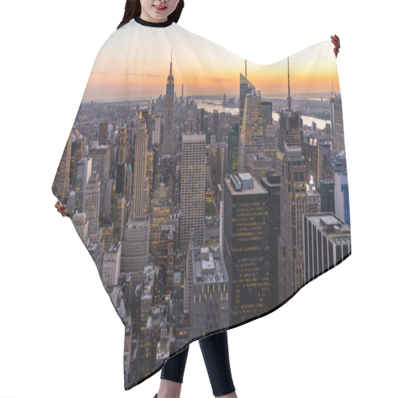 Personality  New York Skyline Manhatten Cityscape Empire State Building From Top Of The Rock Sunset Hair Cutting Cape