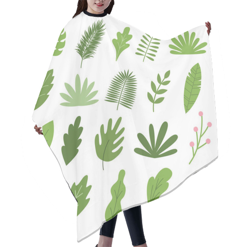 Personality  Set Of Green Leaves, Herbs, Branches, Tropical Leaf, Palm. Floral Design Element Collection Hair Cutting Cape