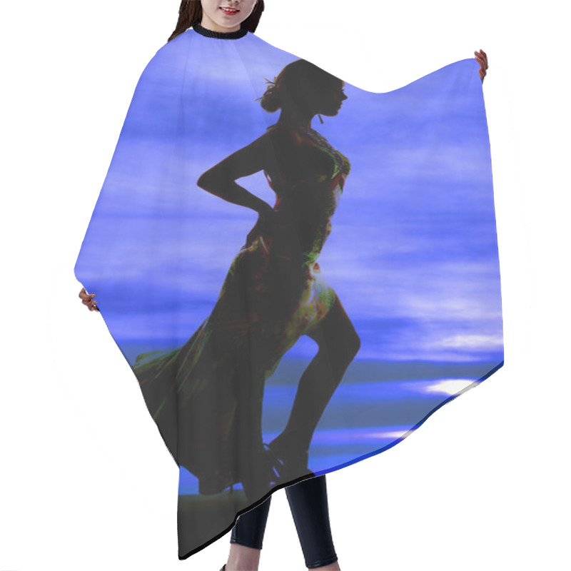 Personality  Silhouette Woman Long Dress Hand Hip Hair Cutting Cape