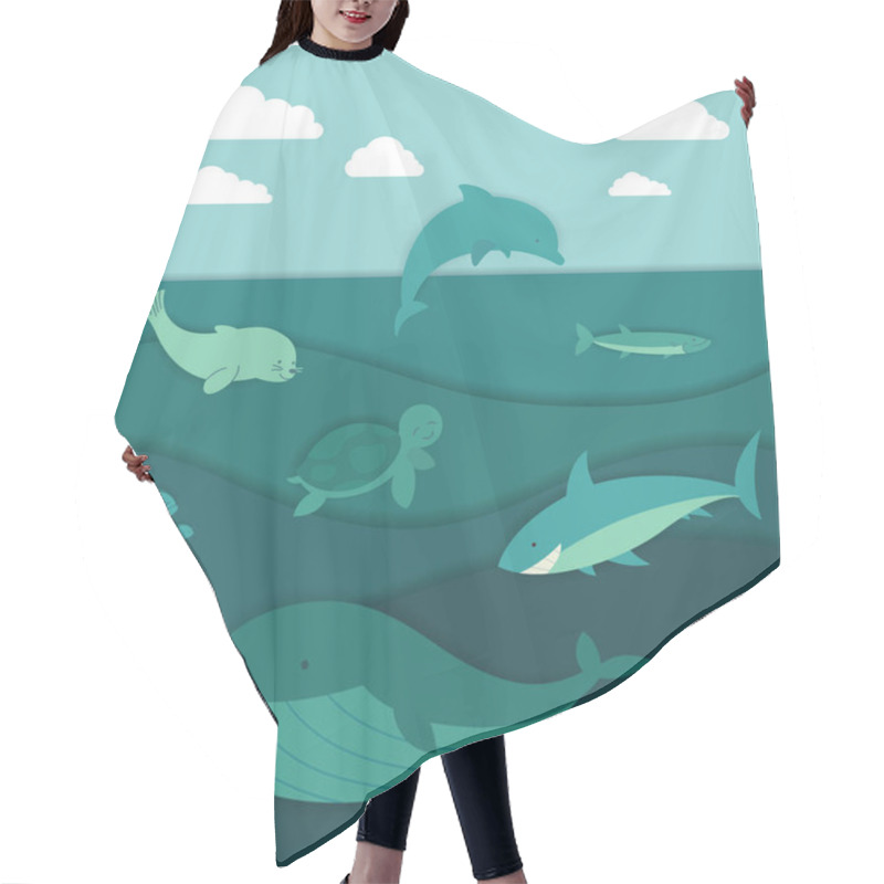 Personality  Vector Ocean Life Paper Cut Concept Hair Cutting Cape