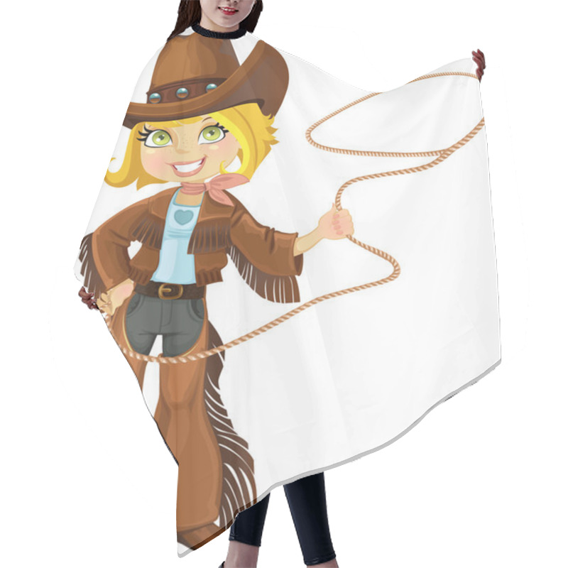 Personality  Blond Cowgirl With Lasso Hair Cutting Cape