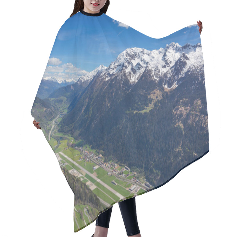 Personality  Small Airport Among The Highest Snow-covered Mountains In Switzerland At Spring Hair Cutting Cape