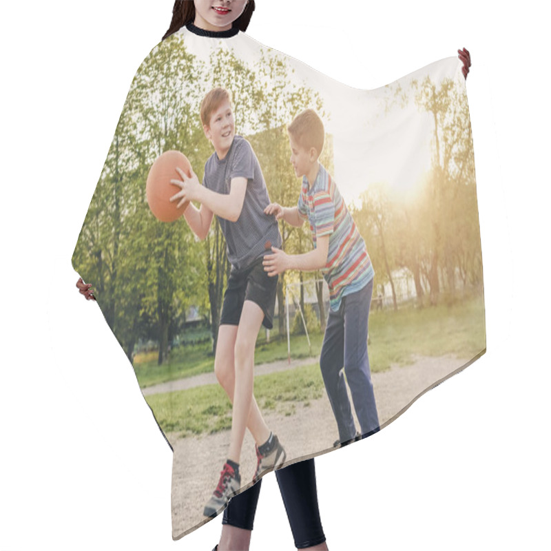 Personality  Two Happy Young Boys Playing Basketball Hair Cutting Cape