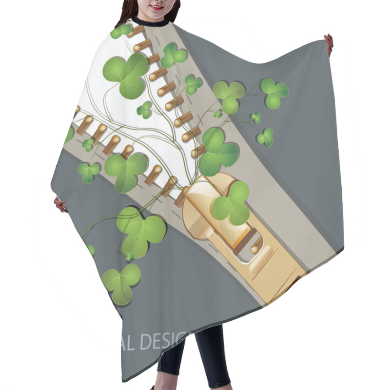 Personality  Vector Background With Clovers And Open Steel Zipper Hair Cutting Cape