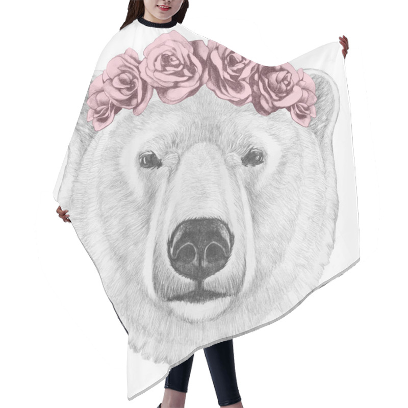 Personality  Polar Bear With Floral Head Wreath Hair Cutting Cape