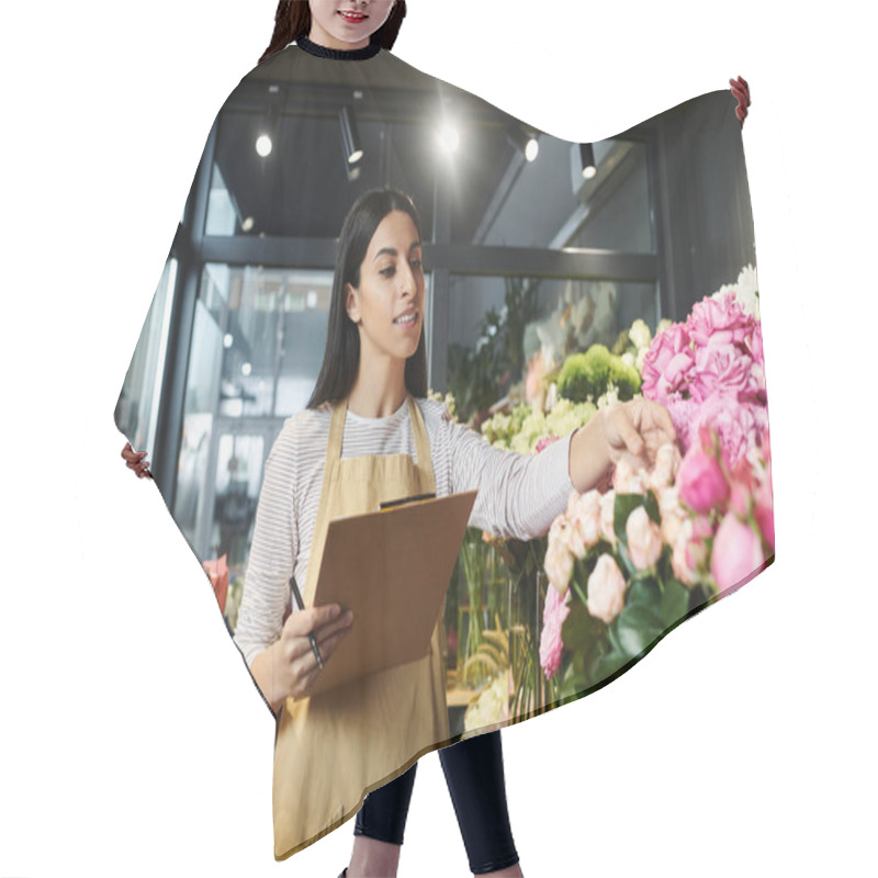 Personality  A Skilled Florist Tends To Blooming Flowers While Managing Her Small Business Creatively. Hair Cutting Cape