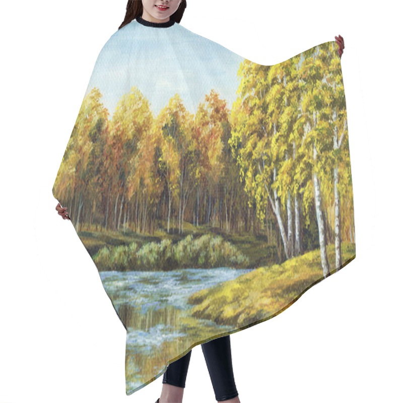 Personality  Landscape, Picture Oil Paints On A Canvas: Autumn Lake Hair Cutting Cape