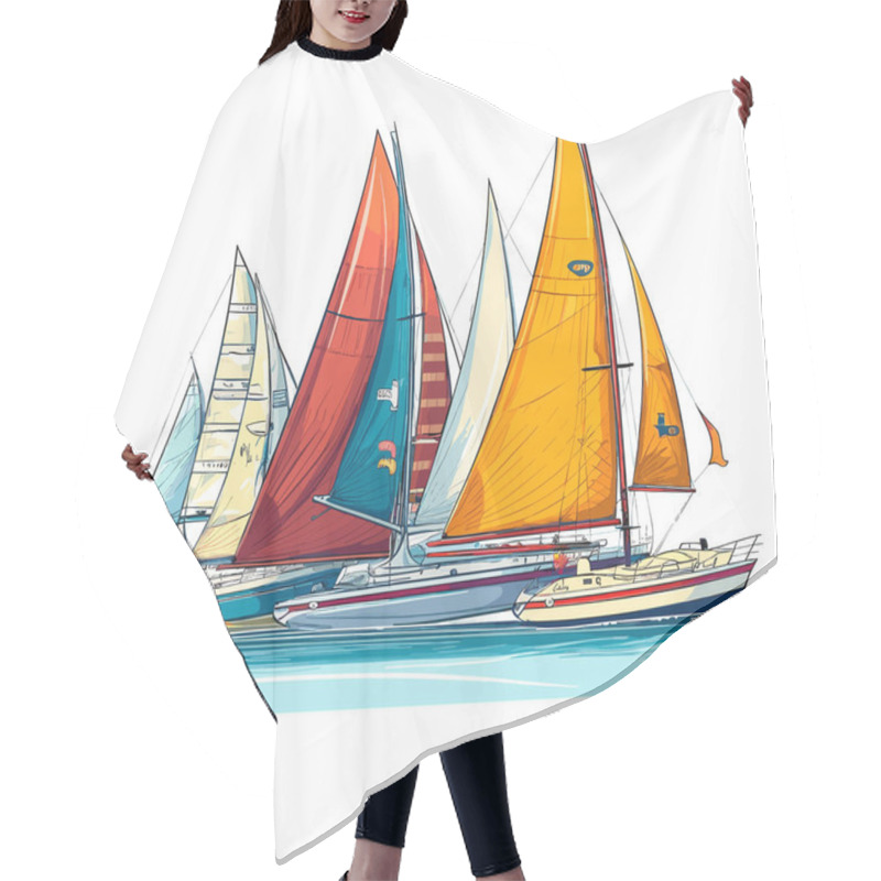 Personality  Sailboats At Sea. Yacht Club. Marine Dock. Cartoon Vector Illustration. Label, Sticker, T-shirt Printing Hair Cutting Cape